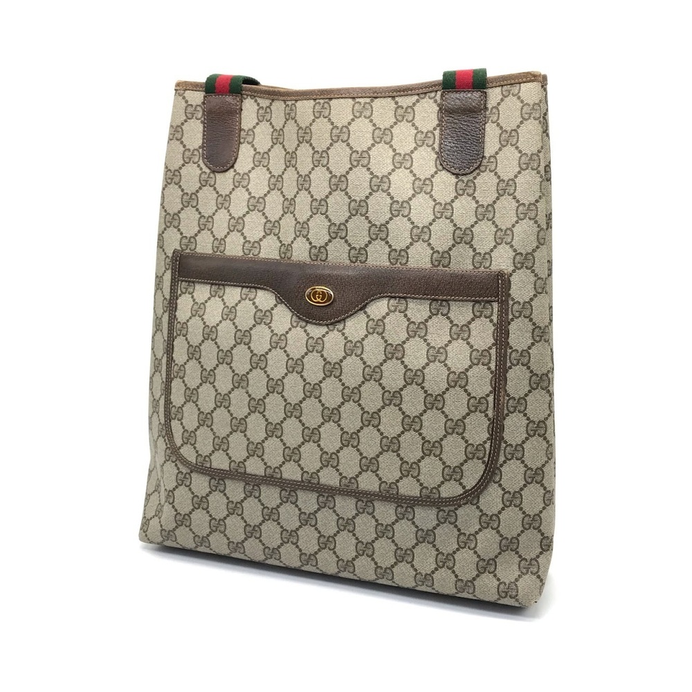 Gucci Sherry Line GG Supreme coated canvas tote bag brown leather web